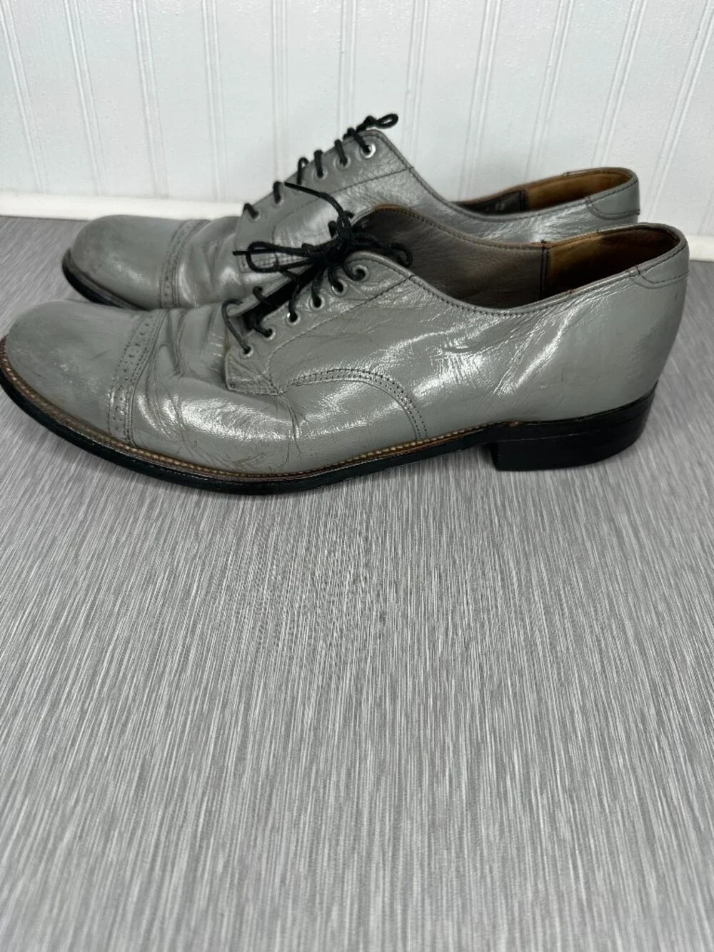 Stacy Adams Mens Grey Leather Lace Up Dress Shoes Size 13